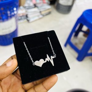 Engraved Silver pulse necklace
