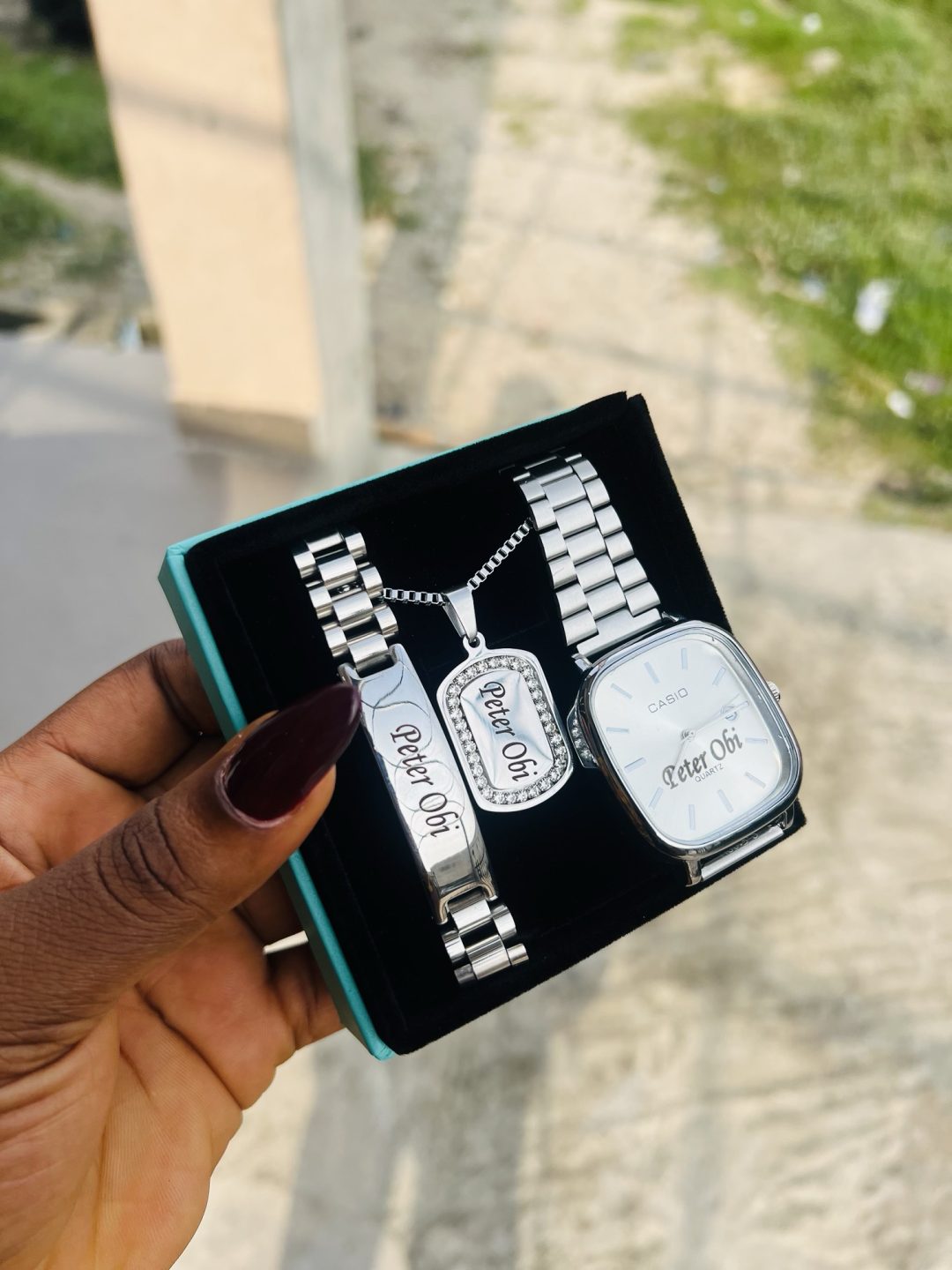 Engraved silver combo set