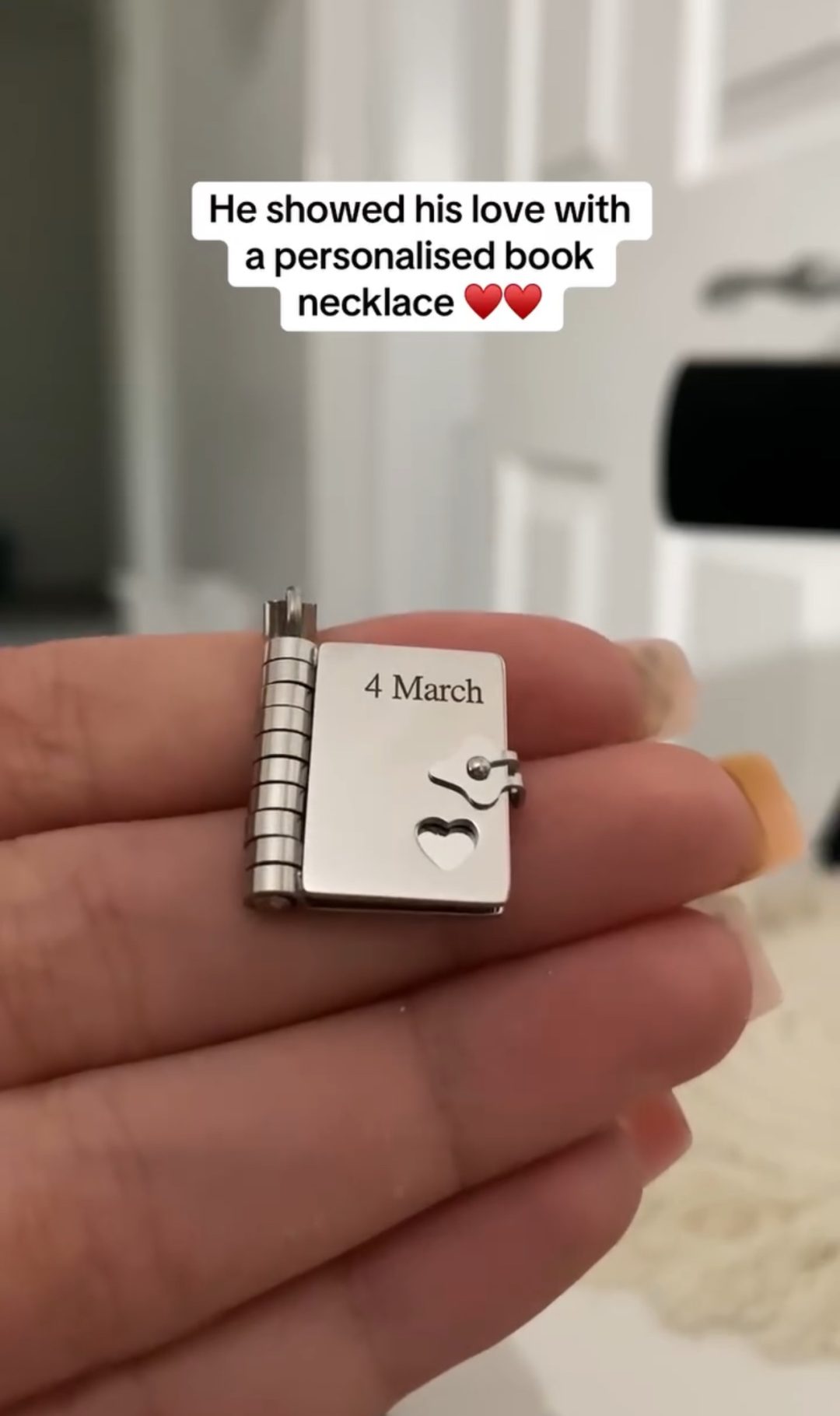 Engraved silver booklet necklace
