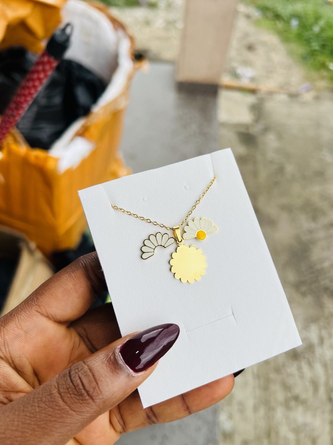 Engraved gold sunflower necklace 002 - Image 2