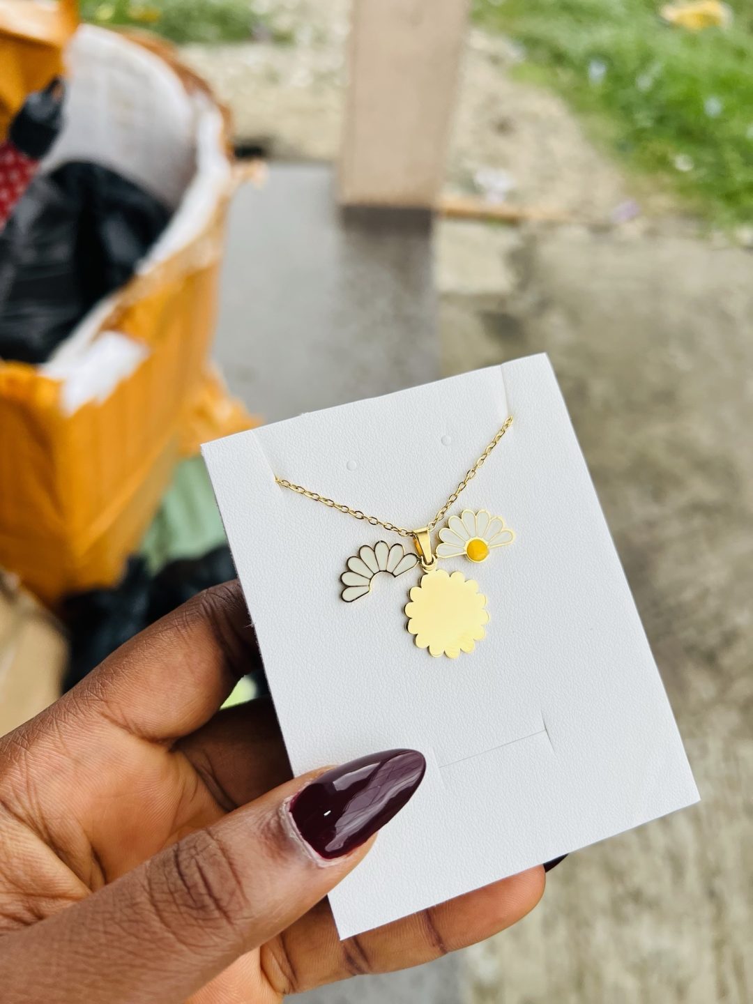 Engraved gold sunflower necklace 002 - Image 3
