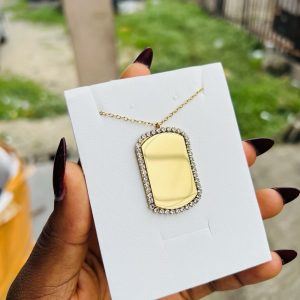 Engraved gold square stoned necklace