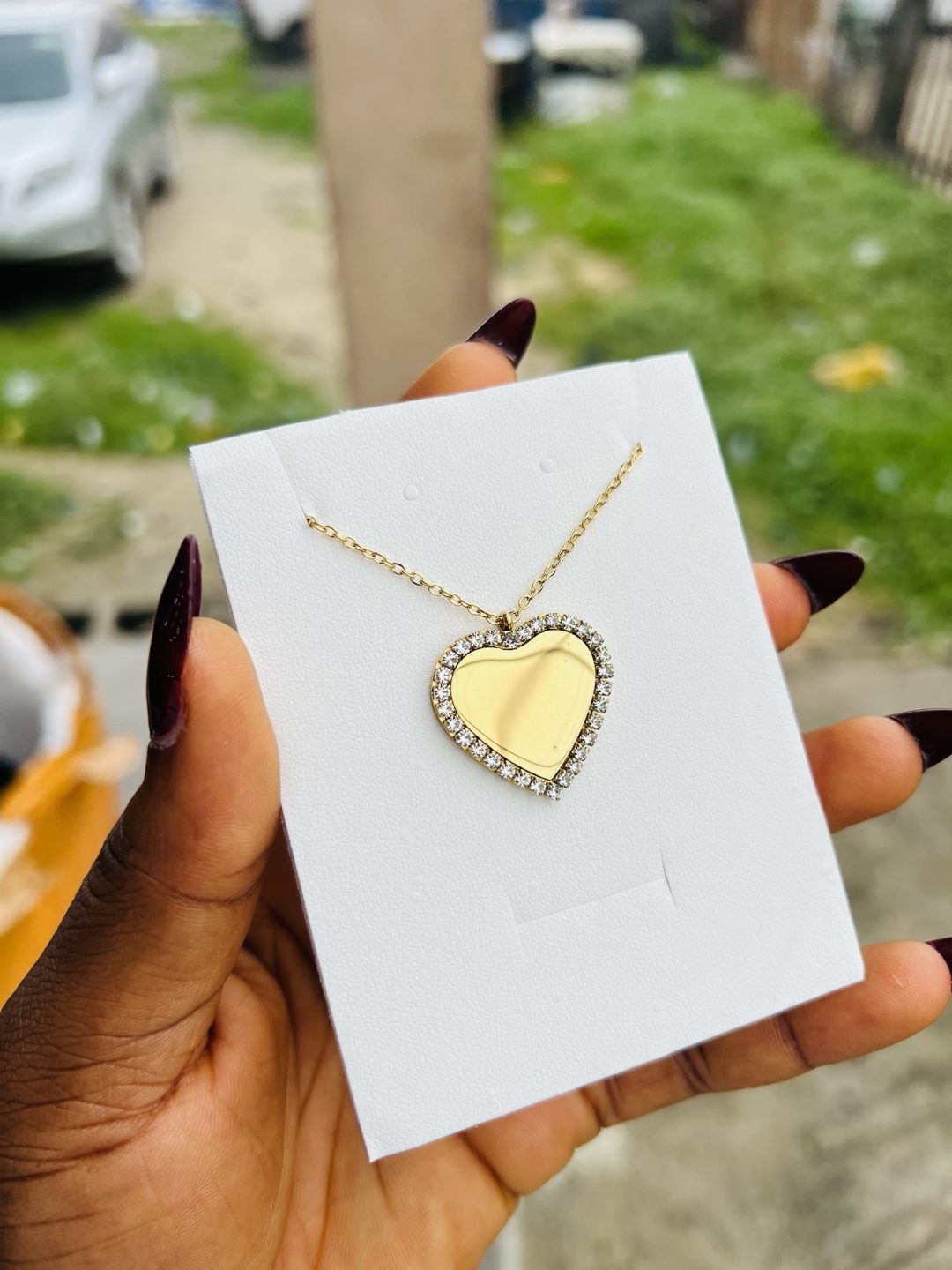Engraved gold love stoned necklace