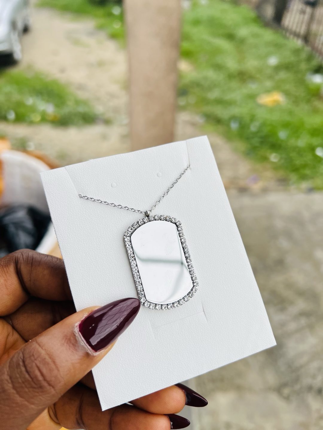 Engraved silver square stoned necklace 002 - Image 2