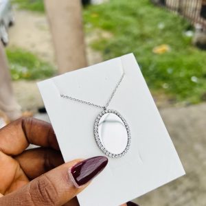 Engraved silver oval stoned necklace