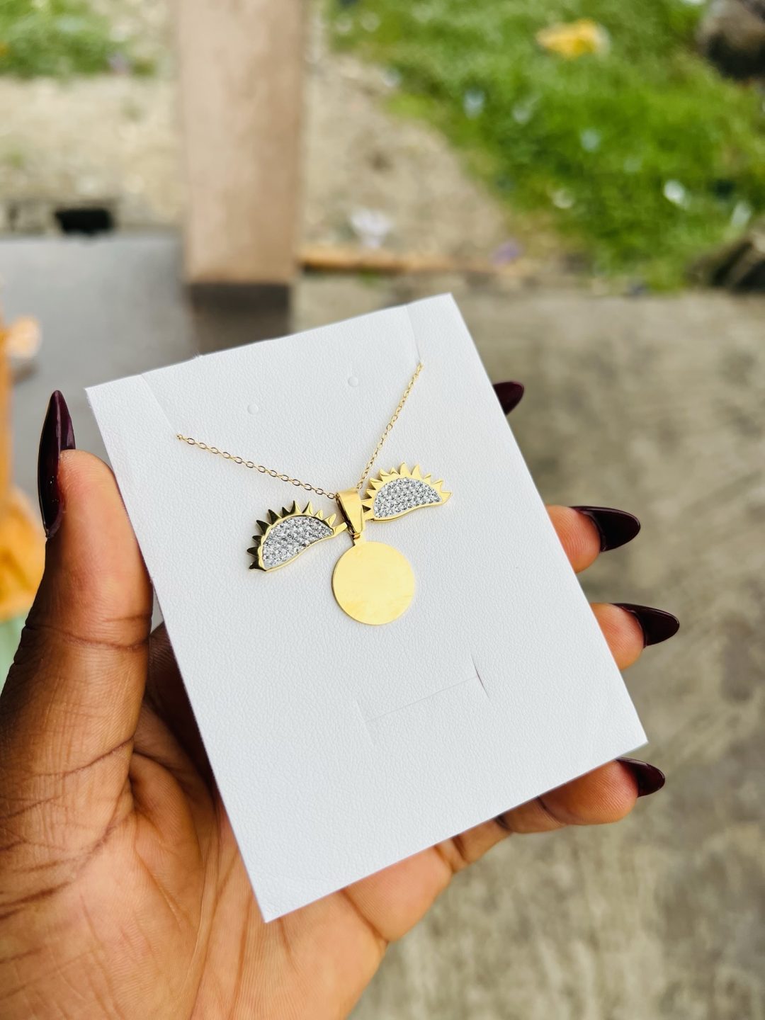 Engraved gold sunflower necklace 001 - Image 3