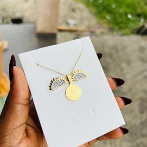 Engraved gold sunflower necklace 001
