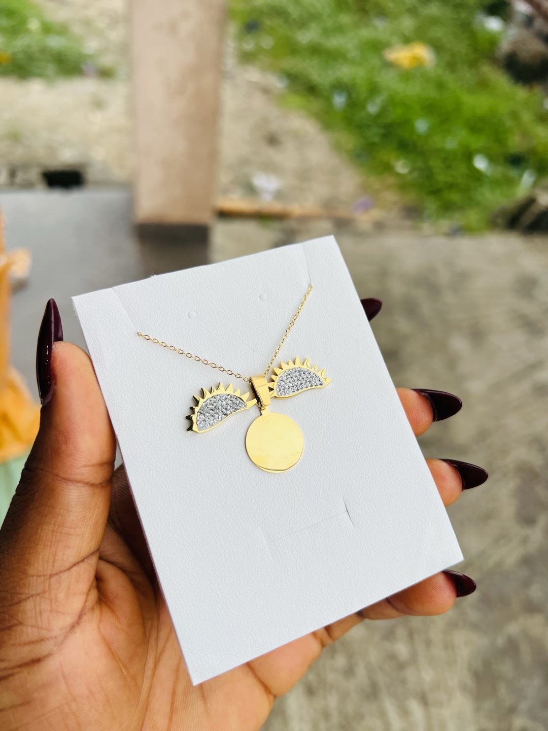 Engraved gold sunflower necklace 001 - Image 2