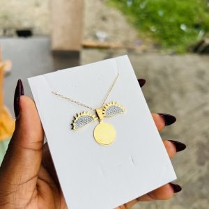 Engraved gold sunflower necklace 001