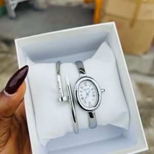 Cartier silver white  face vintage watch combo with box 004