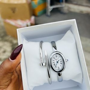 Cartier silver white  face vintage watch combo with box 004