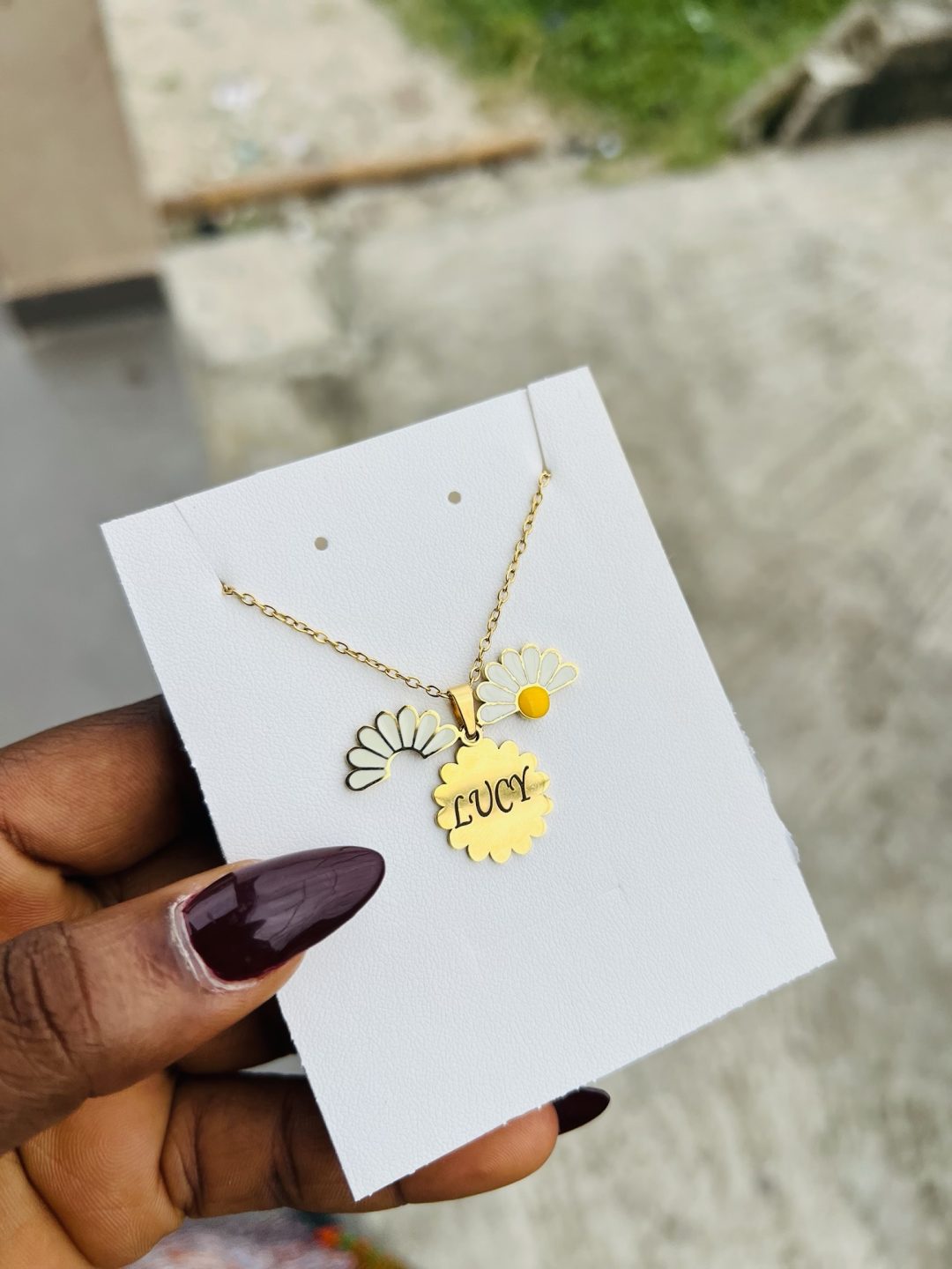 Engraved gold sunflower necklace 002 - Image 3
