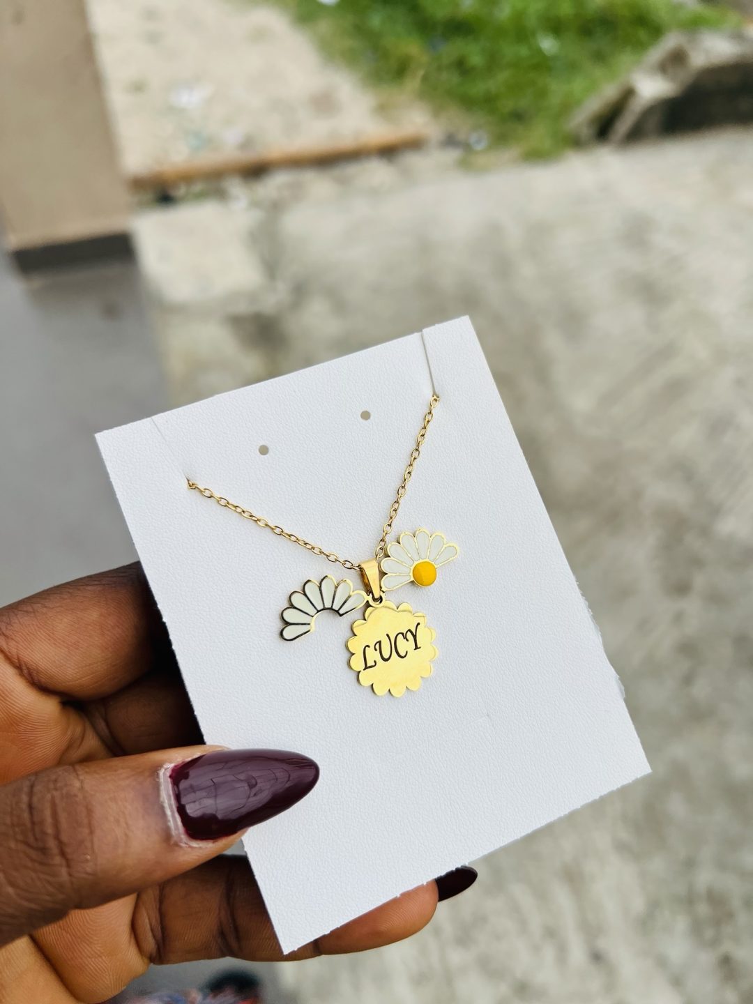 Engraved gold sunflower necklace 002 - Image 4