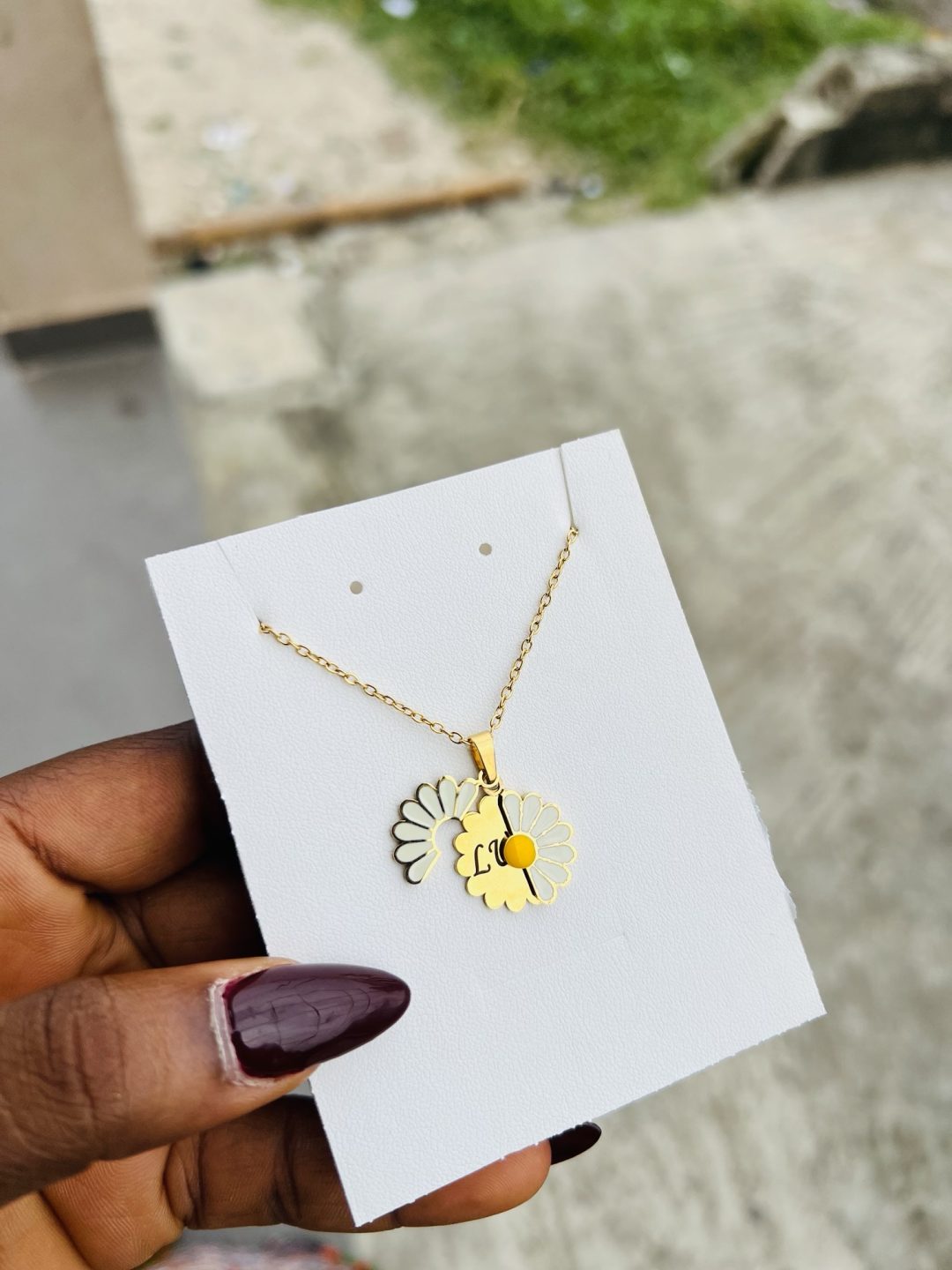 Engraved gold sunflower necklace 002 - Image 2