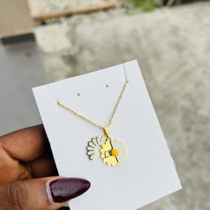 Engraved gold sunflower necklace 002