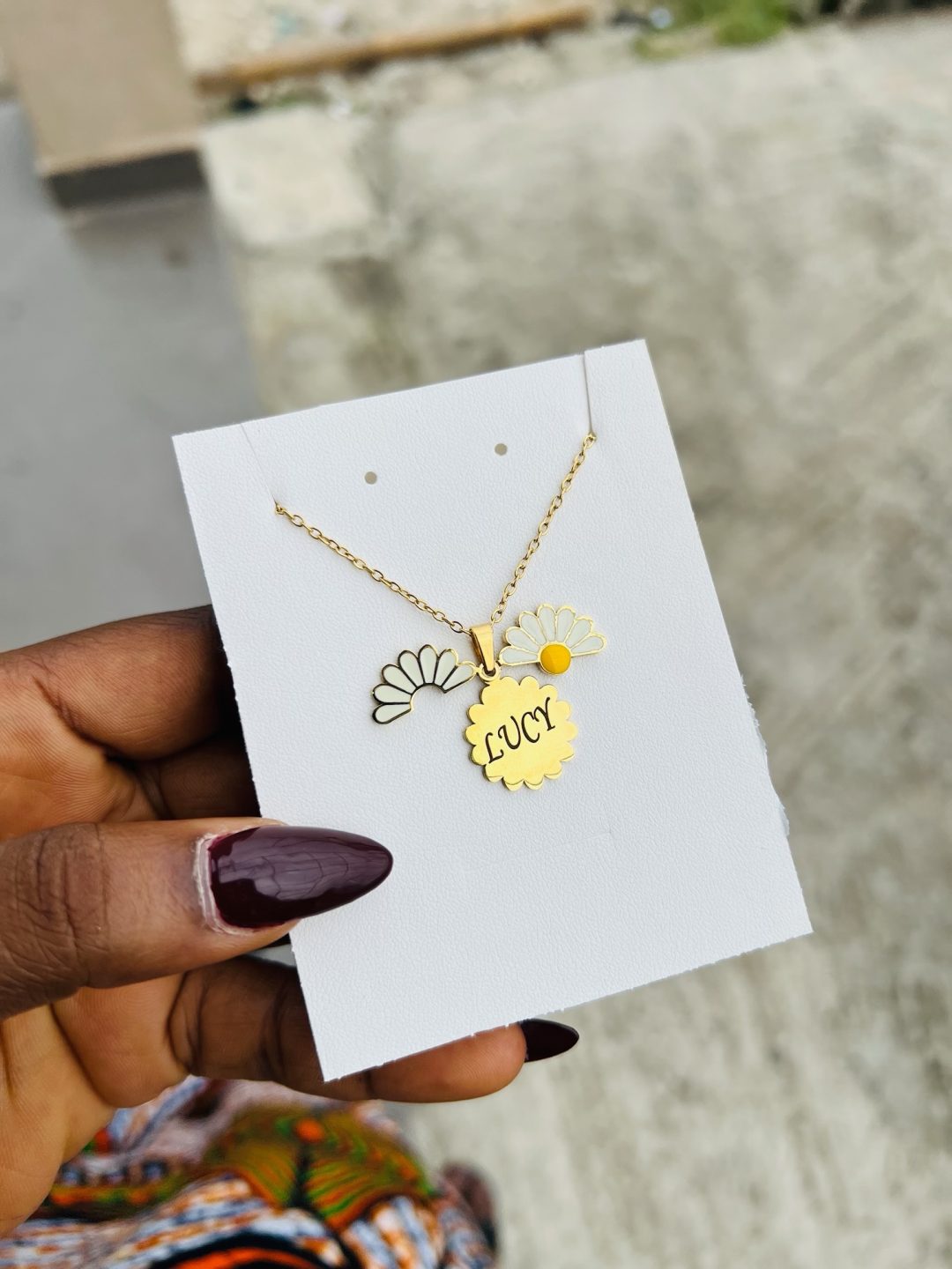 Engraved gold sunflower necklace 002