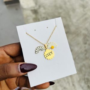 Engraved gold sunflower necklace 002