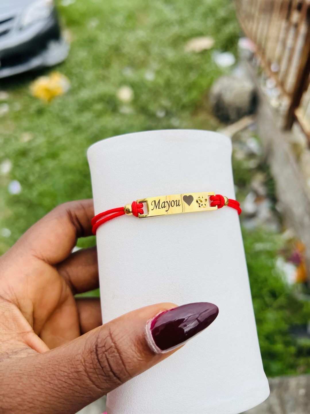 Engraved red butterfly drawstring bracelet - Image 6