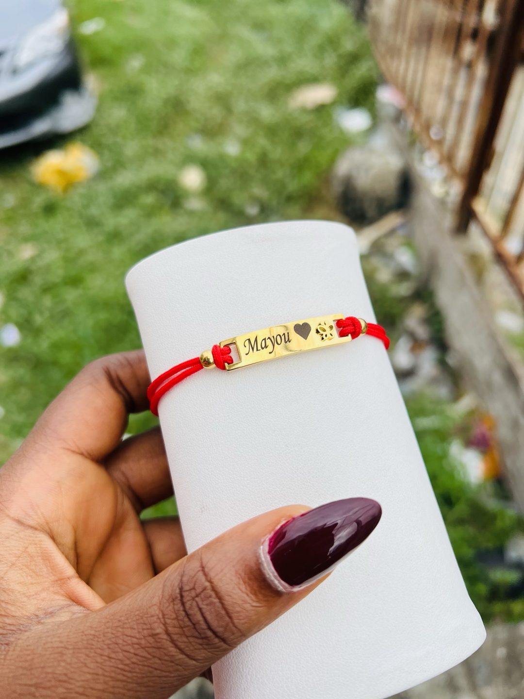 Engraved red butterfly drawstring bracelet - Image 2