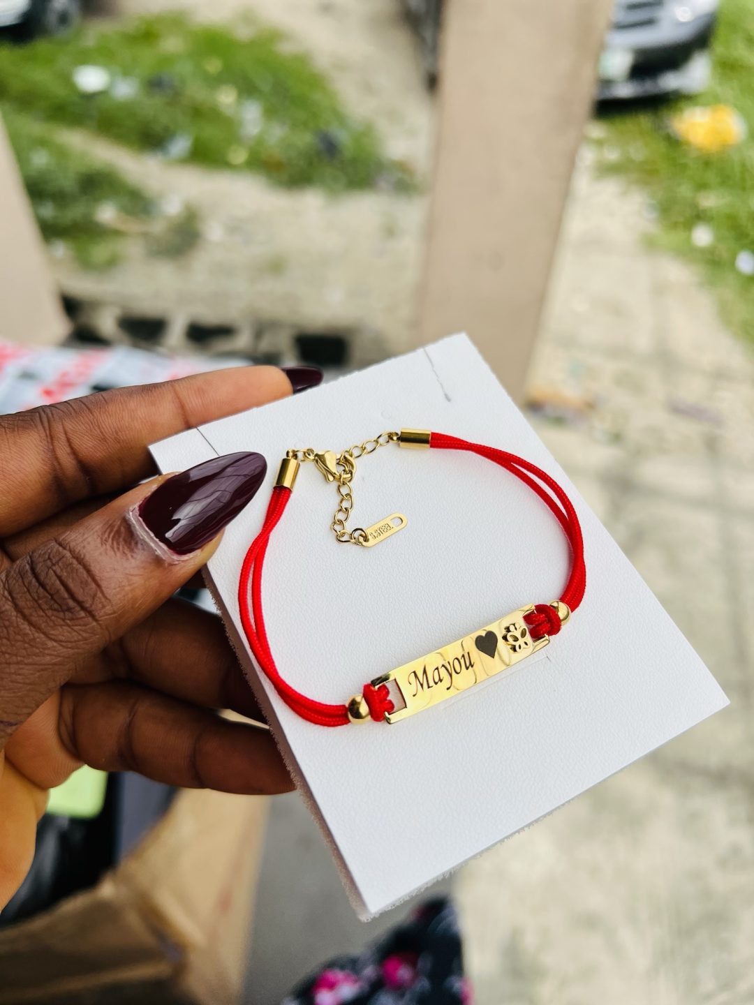 Engraved red butterfly drawstring bracelet - Image 5