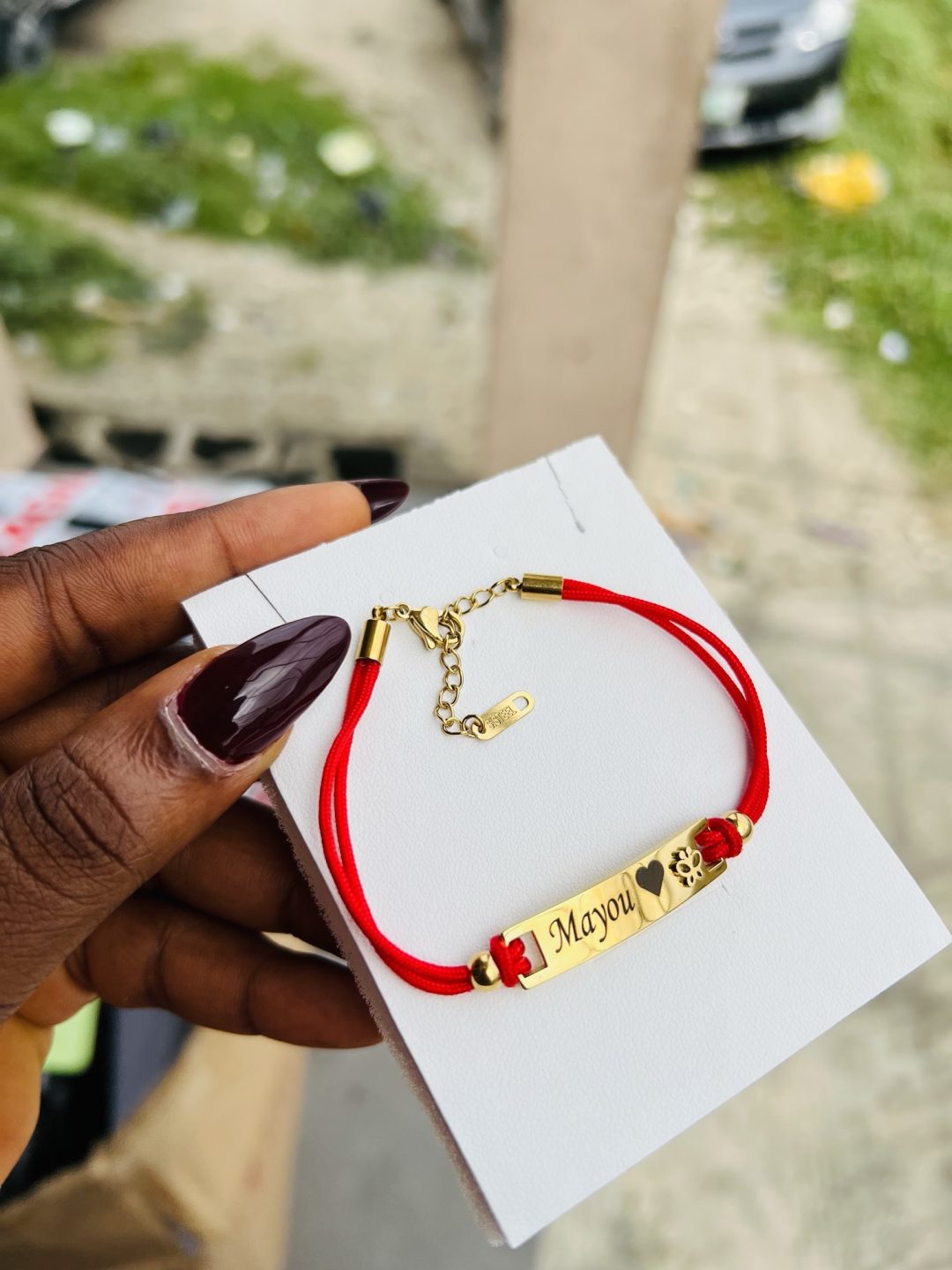 Engraved red butterfly drawstring bracelet