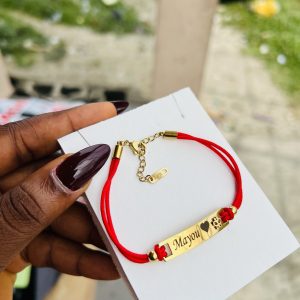 Engraved red butterfly drawstring bracelet
