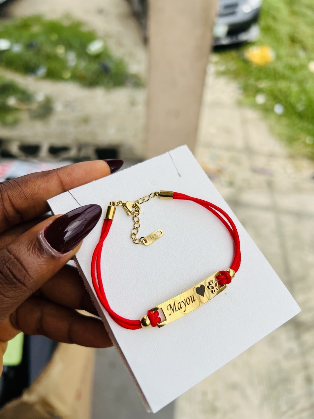 Engraved red butterfly drawstring bracelet - Image 3