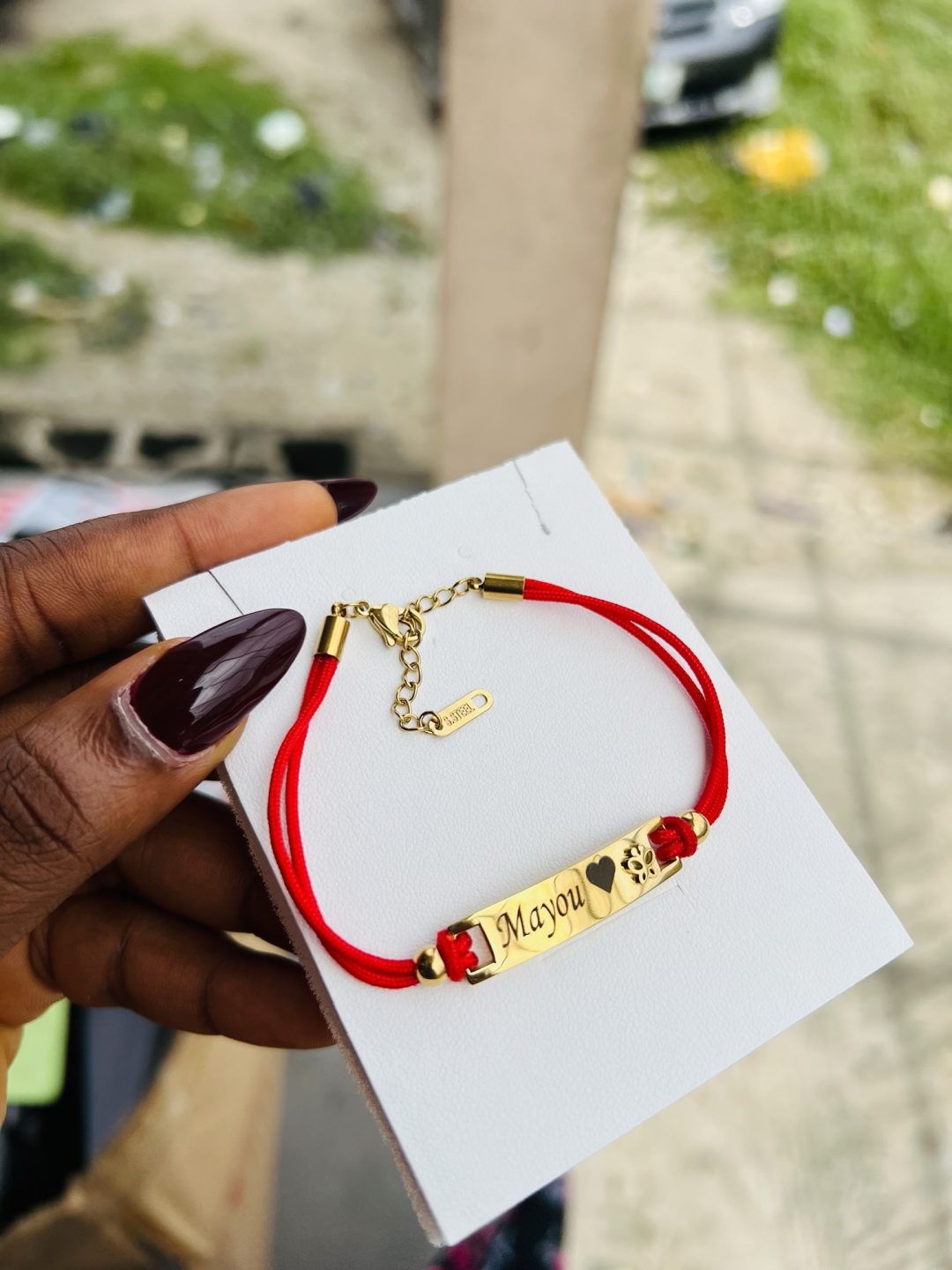 Engraved red butterfly drawstring bracelet - Image 4