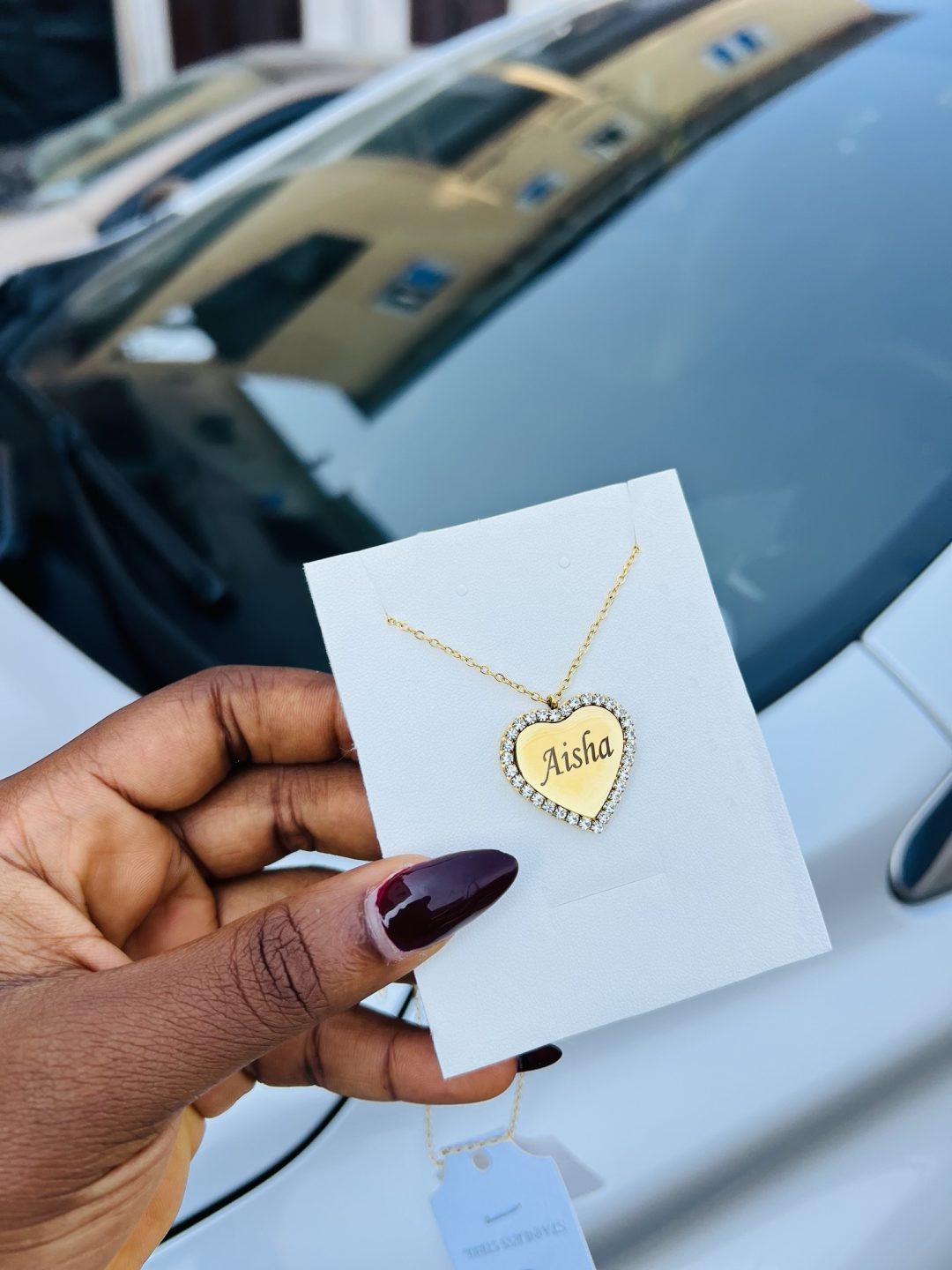 Engraved gold love stoned necklace with barcode - Image 2