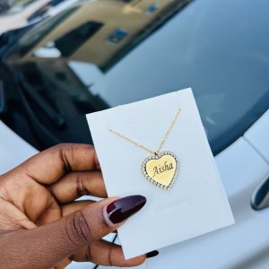 Engraved gold love stoned necklace with barcode