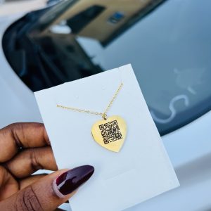 Engraved gold love stoned necklace with barcode