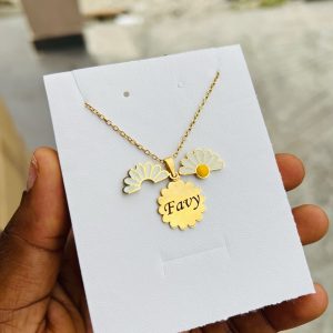 Engraved sunflower with barcode necklace
