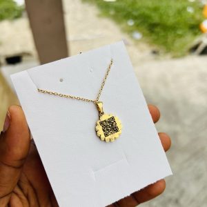 Engraved sunflower with barcode necklace