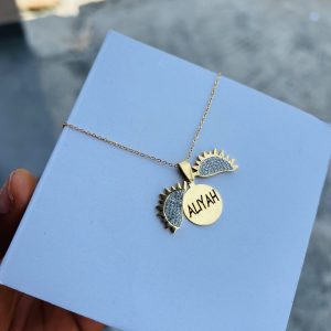 Engraved gold sunflower necklace 001