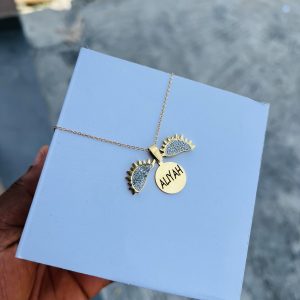 Engraved gold sunflower necklace 001