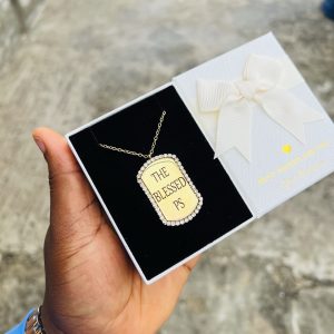 Engraved gold square stoned necklace
