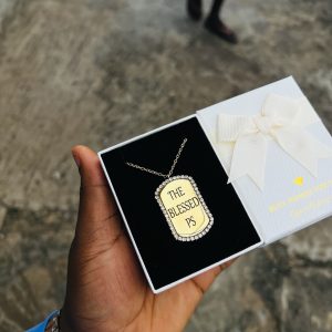 Engraved gold square stoned necklace
