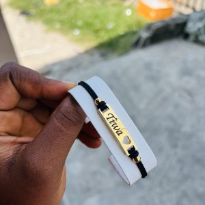 Engraved black flat love drawstring bracelet