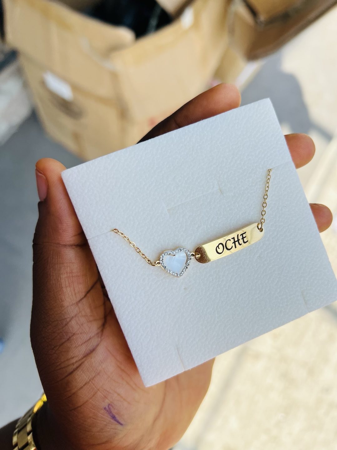 Engraved white stoned love bracelet