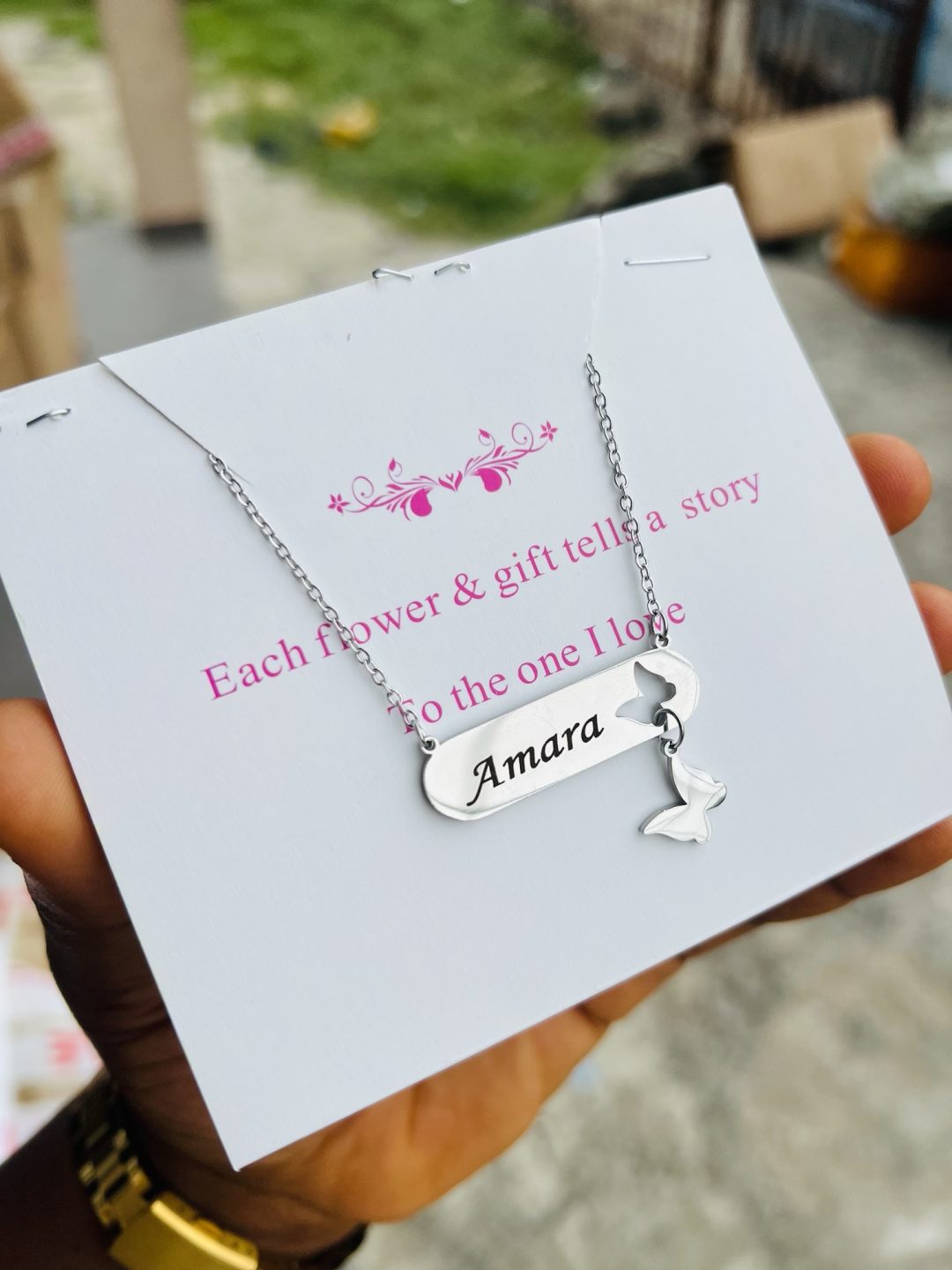 Engraved silver butterfly necklace with card - Image 2