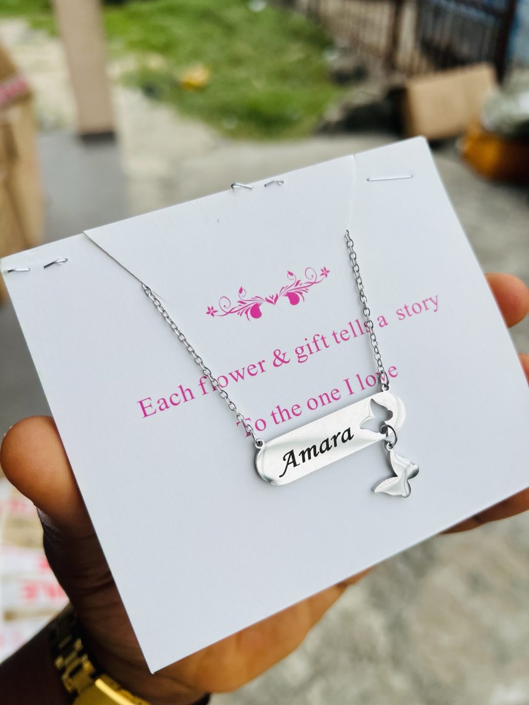 Engraved silver butterfly necklace with card - Image 3