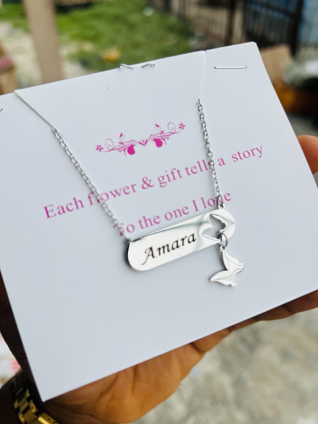 Engraved silver butterfly necklace with card - Image 5