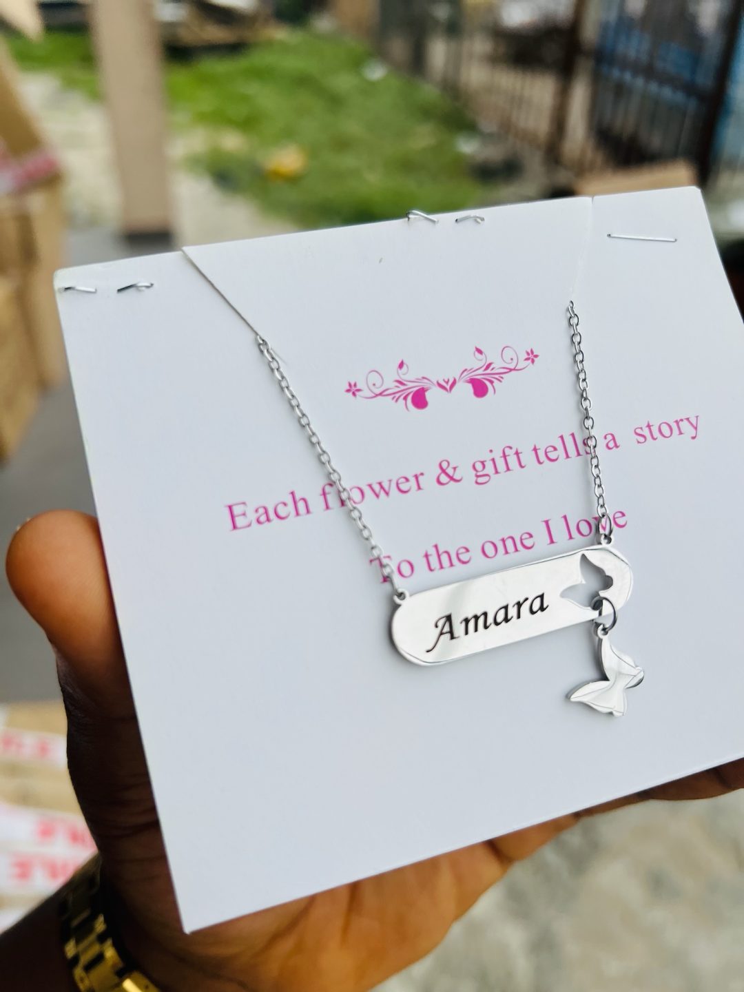 Engraved silver butterfly necklace with card - Image 4