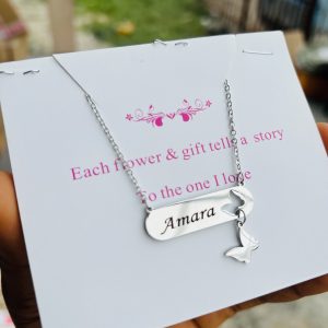 Engraved silver butterfly necklace with card