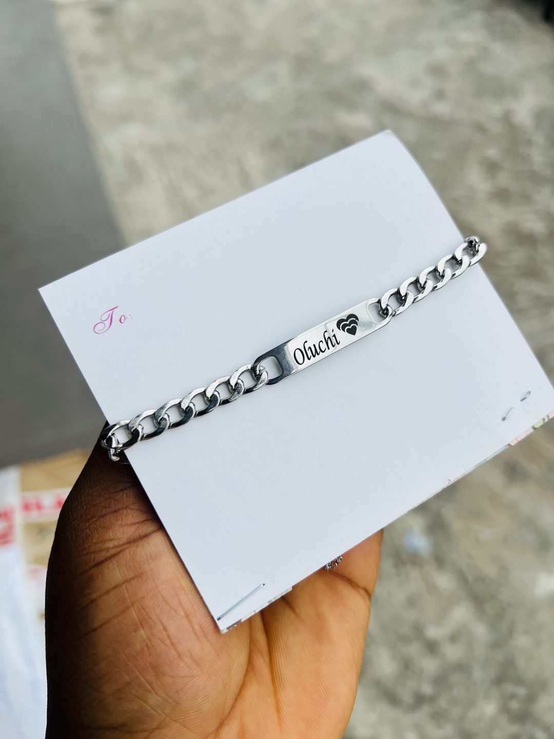 Engraved Silver mini Cuban bracelet - Image 3