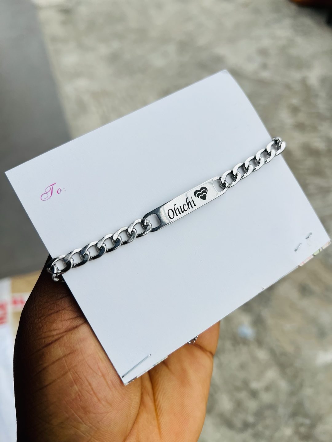 Engraved Silver mini Cuban bracelet - Image 2