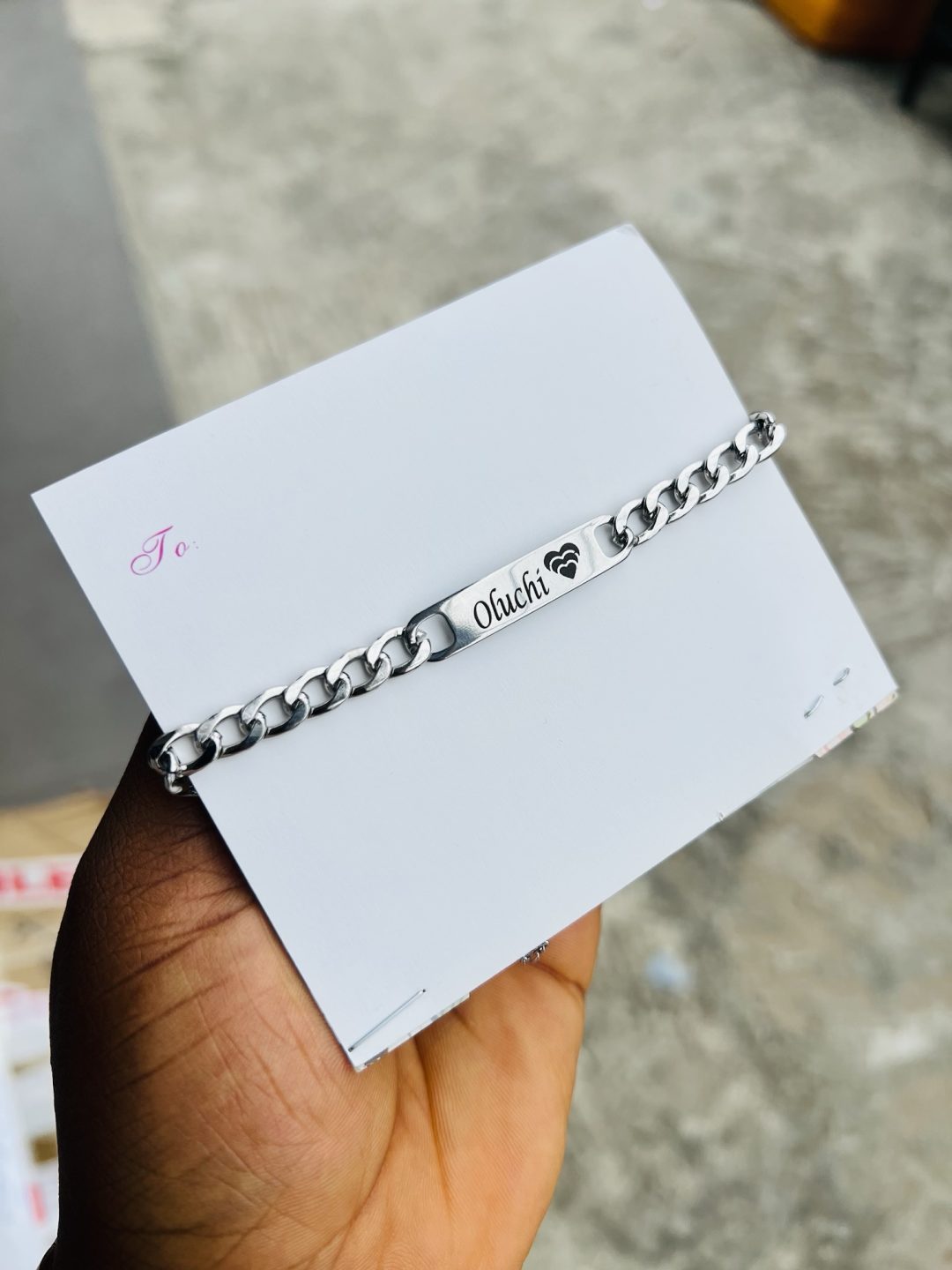 Engraved Silver mini Cuban bracelet
