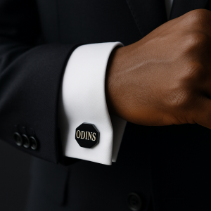 Engraved black hexagon cufflinks