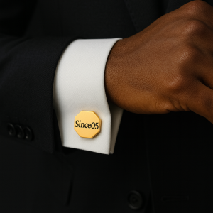 Engraved gold hexagon cufflinks