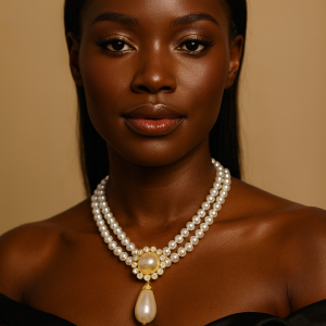 Circle stone pearl necklace